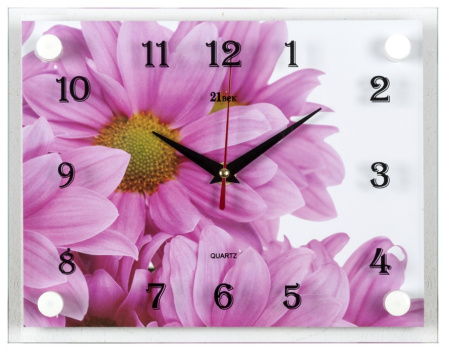 2026 -1232 Часы настенные "Розовые хризантемы" "21 Век"