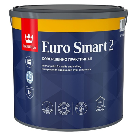 Краска интерьерная глубокоматовая Tikkurila Euro Smart 2, база А, белый, 0,9 л