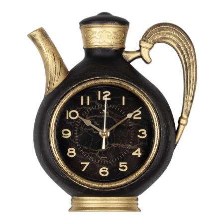 2622-003  Часы настенные чайник 26,5х24см,корпус черный с золотом "Gold""Рубин"