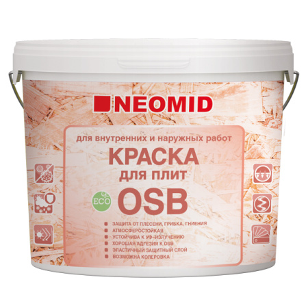Краска матовая для плит OSB NEOMID, В/Д, белый, 14 кг
