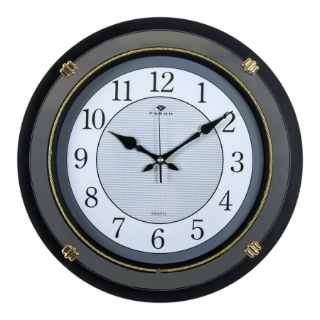 4130-102 Часы настенные круг с зеркалом d=40,5см,корпус черный "Серебро классика" "Рубин" 