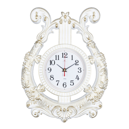 2837-002  Часы настенные в форме Арфы корпус белый с золотом