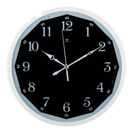 3027-119  Часы настенные круг d=30см,корпус белый с цифрами на стекле "Классика""Рубин"