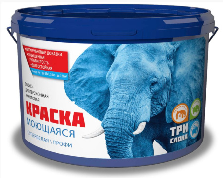 Краска моющаяся матовая Три Слона Профи, В/Д, белый, 14 кг