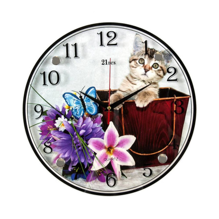 3030-295 Часы настенные  "21 Век""Котенок в корзине с цветами"