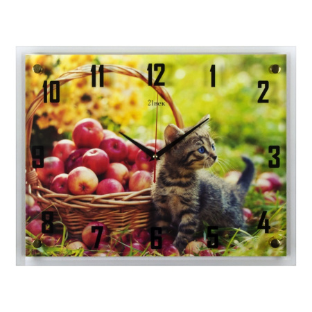 3545 -114 Часы настенные "21 Век" "Котенок и корзина яблок"