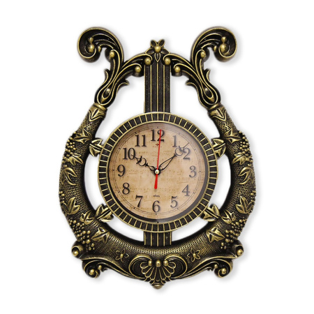 2837-001  Часы настенные в форме Арфы корпус черный с золотом