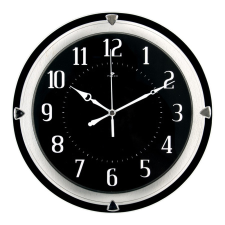 3124-102  Часы настенные круг прозрачный d=30см,рама хром "Черная классика""Рубин"