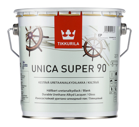 Лак для дерева высокоглянцевый Tikkurila Unica Super 90, 2,7 л