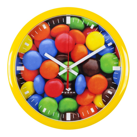 2222-109 Часы настенные круг d=22см,корпус желтый "Маленькие конфетки" "Рубин"