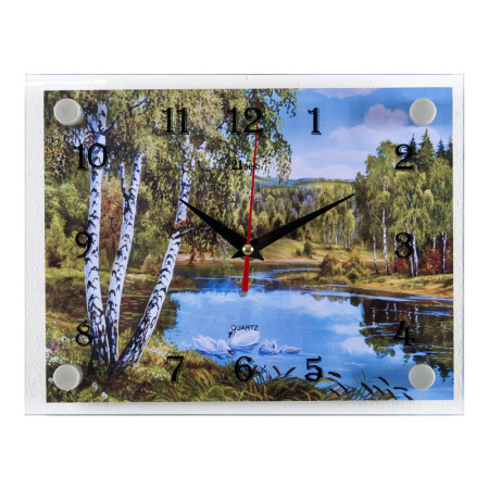 2026 -489 Часы настенные "Лебеди в лесном озере" "21 Век"