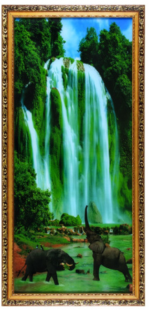 1000DB-39 Картина в багете с подсветкой,"Слоны у водопада"(45х95см)