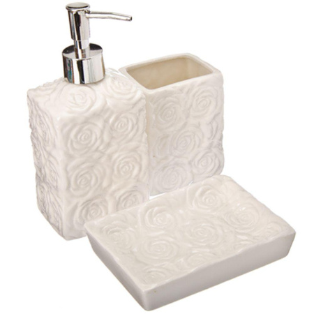  VETTA Набор для ванной "Розы" белый, 3 предмета, керамика (463-707) (ГЦ)