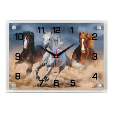 2535-1024  Часы настенные "Табун лошадей" "21 Век"