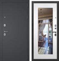 Дверь мет. 3К Модерн черный муар с блестками/ ясень белый ЗЕРКАЛО (860) левая