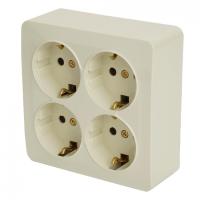 49509 Розетка 4-местная с/з открытого монтажа, квадрат, 250В, 16А, IP20, крем MST16-14S-04