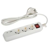 Удлинитель ЭРА UB-3es-1,5m-USB, c заземлением, с выключателем, 3 розетки + 1xUSBA+1xUSBC, 1,5м, 10А 