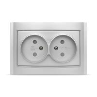 Розетка 2-м СП Бриллиант 16А IP20 защ. шторки без заземл. серебр. Universal 7949773