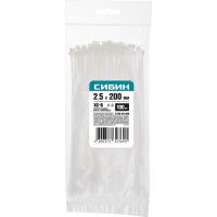 3786-25-200 Хомуты-стяжки белые 2.5 х 200 мм, 100 шт, нейлоновые