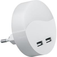 41021 Светильник ночник c USB выходами 0,5W 230V круг, белый FN1122 Feron