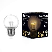 41918 Лампа светодиодная (1W) 230V E27 2700K G45 прозрачная, LB-378 Feron