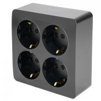 49510 Розетка 4-местная с/з открытого монтажа, квадрат, 250В, 16А, IP20, чёрный MST16-14S-05
