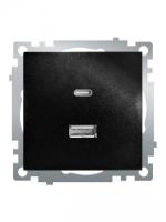 50055 Розетка 2-мест.USB + type C (механизм), 250В, 3А, max 20W, серия Катрин, GLS10-7116-05, чёрный
