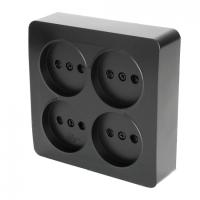 49508 Розетка 4-местная б/з открытого монтажа, квадрат, 250В, 10А, IP20, чёрный MST10-14S-05