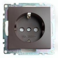 49028 Розетка 1-местная с защ. шт. (механизм) с/з, 250В,16А, серия Катрин, GLS16-7110-04, шоколад
