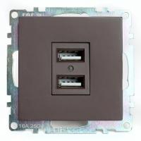 49027 Розетка 2-местная USB (механизм), 250В, 2,1А, серия Катрин, GLS10-7115-04, шоколад