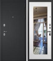 Дверь мет. 3К Модерн черный муар с блестками/ ясень белый ЗЕРКАЛО (860) правая