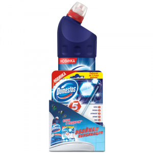 DOMESTOS набор 1л  КРИСТАЛЬНАЯ ЧИСТОТА + DOMESTOS   Блок для унитаза POWER 5 с хлором 55гр (6)