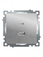 50054 Розетка 2-мест. USB + type C (механизм), 250В, 3А, max 20W, Катрин, GLS10-7116-03, серебро