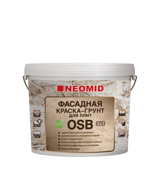 Краска матовая для плит OSB NEOMID, В/Д, белый, 7 кг