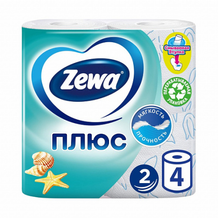 Туалетная бумага Zewa (Зева) Плюс 2-х слойная голубая (4шт)