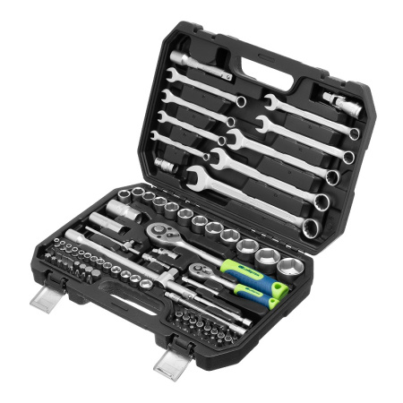 13391 Набор инструментов, 1/2", 1/4", пластиковый кейс, 82 предмета// Сибртех