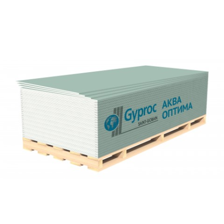 Гипсокартон влагостойкий Gyproc Аква Оптима ГКЛ H3, 1200х2500х12,5 мм