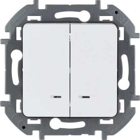 673630 Legrand INSPIRIA Белый Выключатель двухклавишный с подсветкой/индикацией 10 AX - 250 В