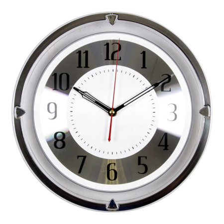 3124-101  Часы настенные круг прозрачный d=30см,рама хром "Серебр.классика""Рубин"