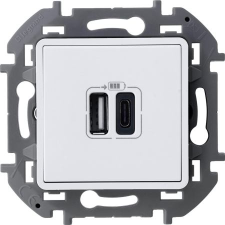 673760 Legrand INSPIRIA Белый Зарядное устройство с двумя USB-разьемами A-C 240В/5В 3000мА
