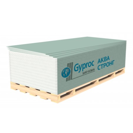 Гипсокартон влагостойкий Gyproc Аква Стронг ГКЛ H3, 1200х2500х15 мм