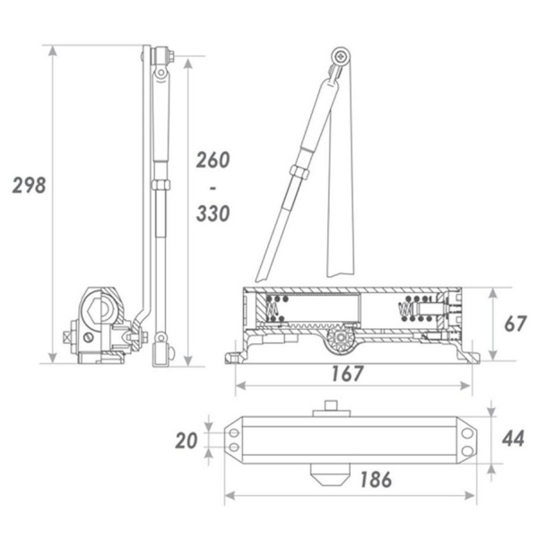 Доводчик 603 (до 80кг) черный морозостойкий