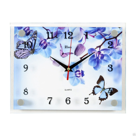 2026 -1120 Часы настенные "Фиолетовые орхидеи и бабочки" "21 Век"