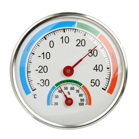 473-054 INBLOOM Термометр круглый, измерение влажности воздуха, блистер, 12,5см, пластик, металл