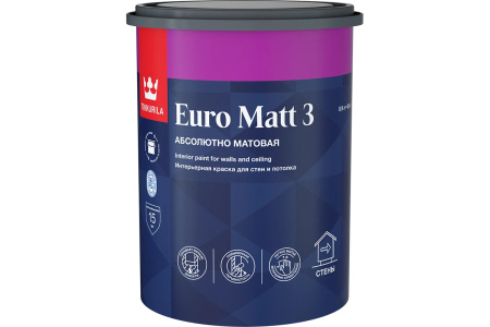 Краска интерьерная глубокоматовая Tikkurila Euro Matt 3, база А, белый, 0,9 л