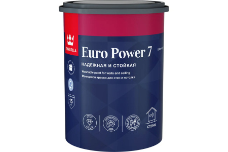 Краска моющаяся матовая Tikkurila Euro Power 7, база А, белый, 0,9 л